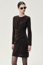 Draped Velvet Mesh  Asymmetric Dress Steel Grey