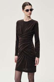 Draped Velvet Mesh  Asymmetric Dress Steel Grey