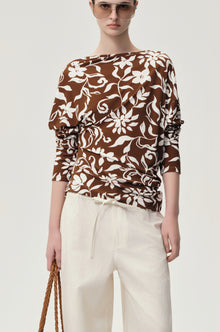 Mai Draped Viscose Jersey T-shirt Brown