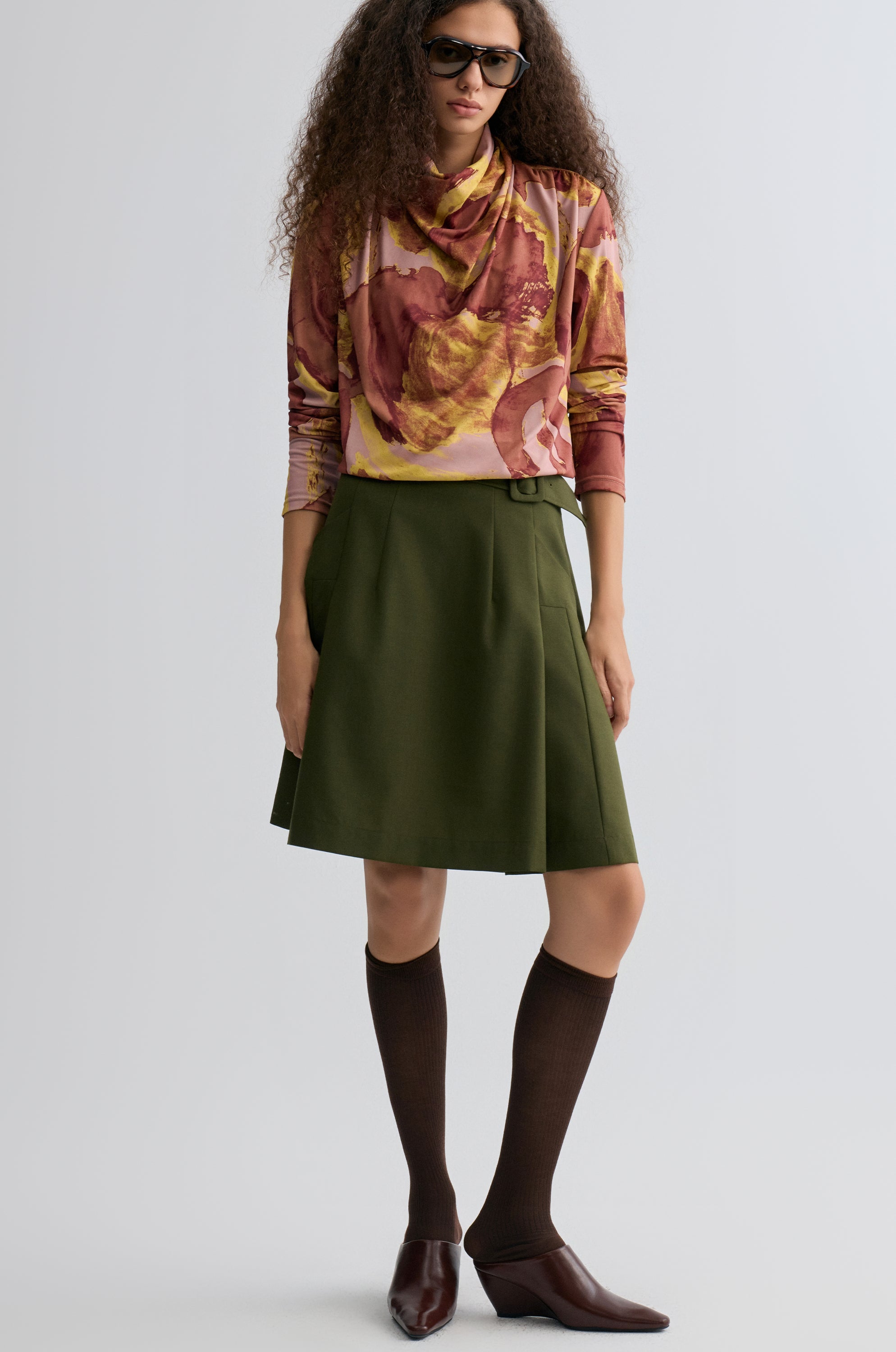 Marlene Belted Gabardine Skirt