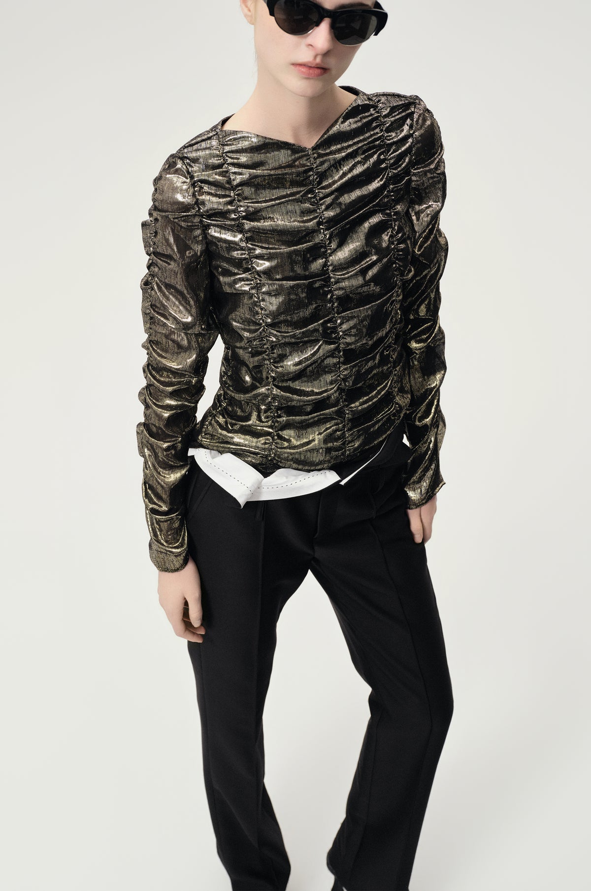 Cigarette Leg Trousers in Silk and Wool Black