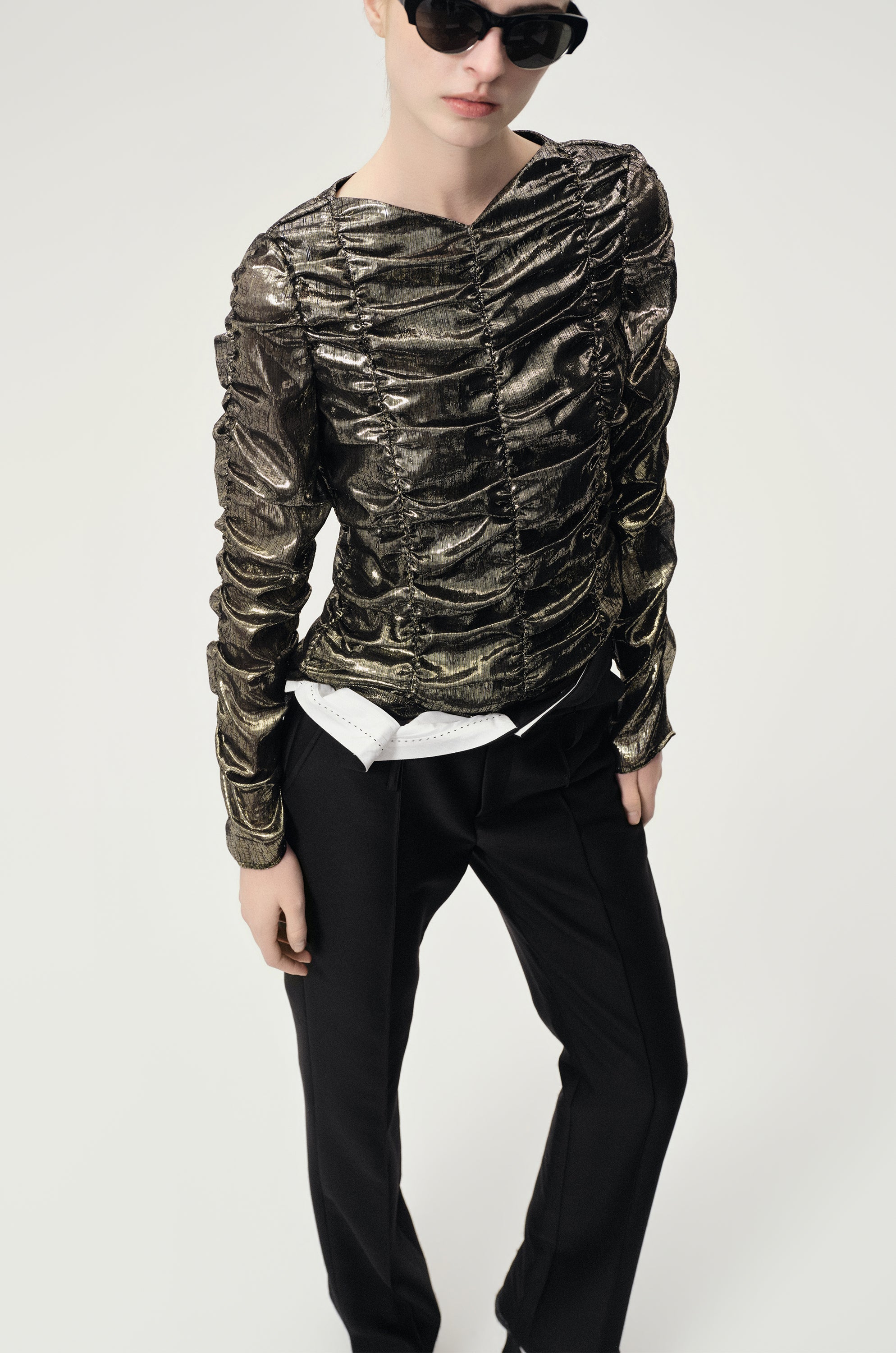 Cigarette Leg Trousers in Silk and Wool Black
