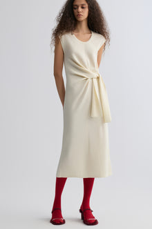 Knot-detail Knitted dress in Merino Wool Cream