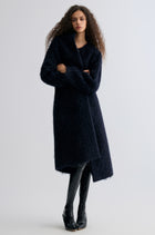 Clara Collarless Coat Dark Blue