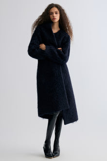 Clara Collarless Coat Dark Blue