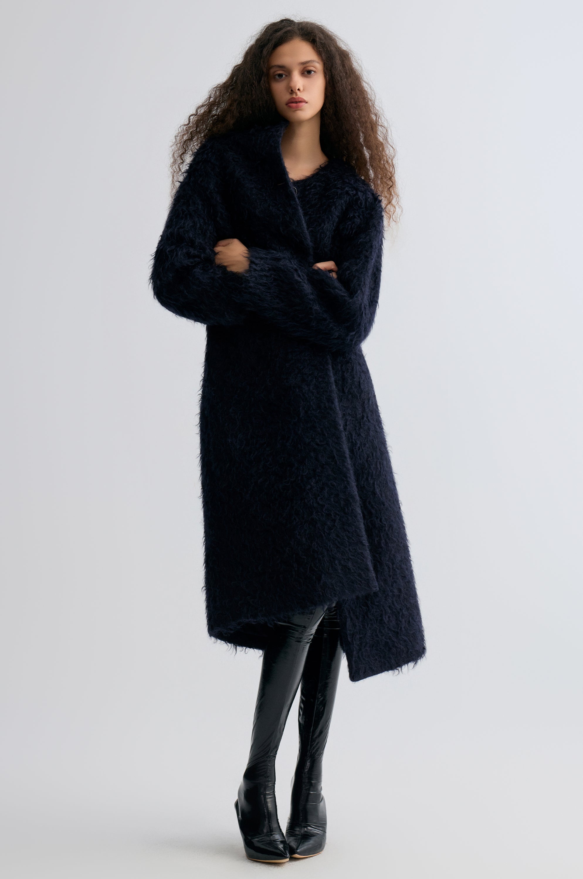 Clara Collarless Coat Dark Blue