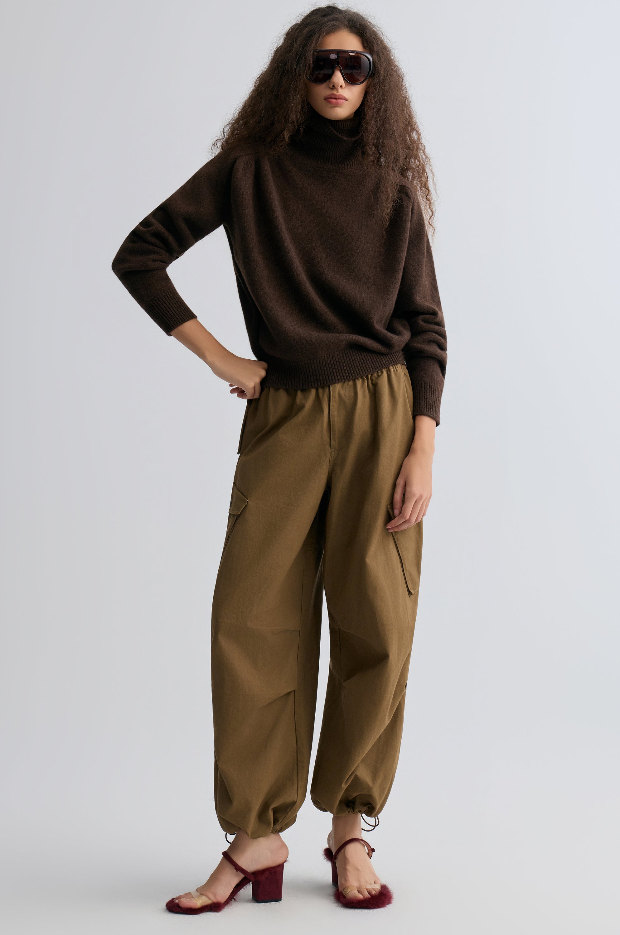Washed Baggy Cargo Trousers Chocolate