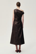 One-shoulder Draped Lambskin Dress Rum