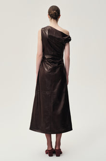 One-shoulder Draped Lambskin Dress Rum