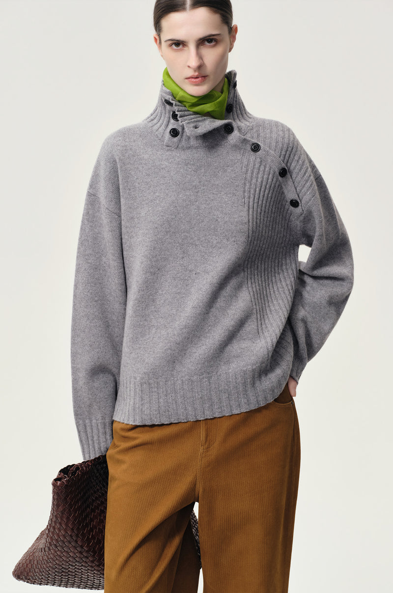 Vicky Turtleneck in Wool and Cashmere Grey Melange
