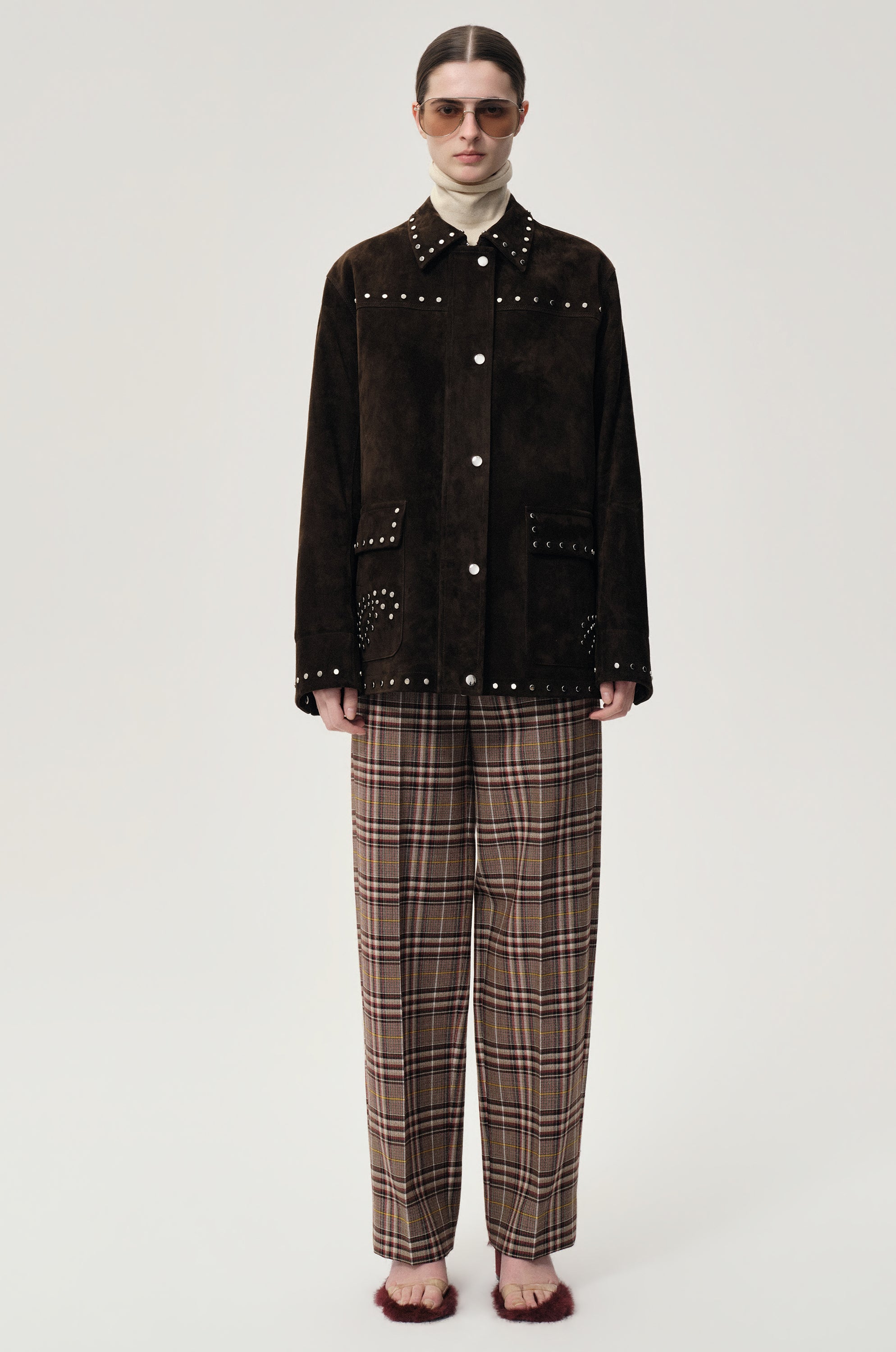 Check Wool Trousers Espresso