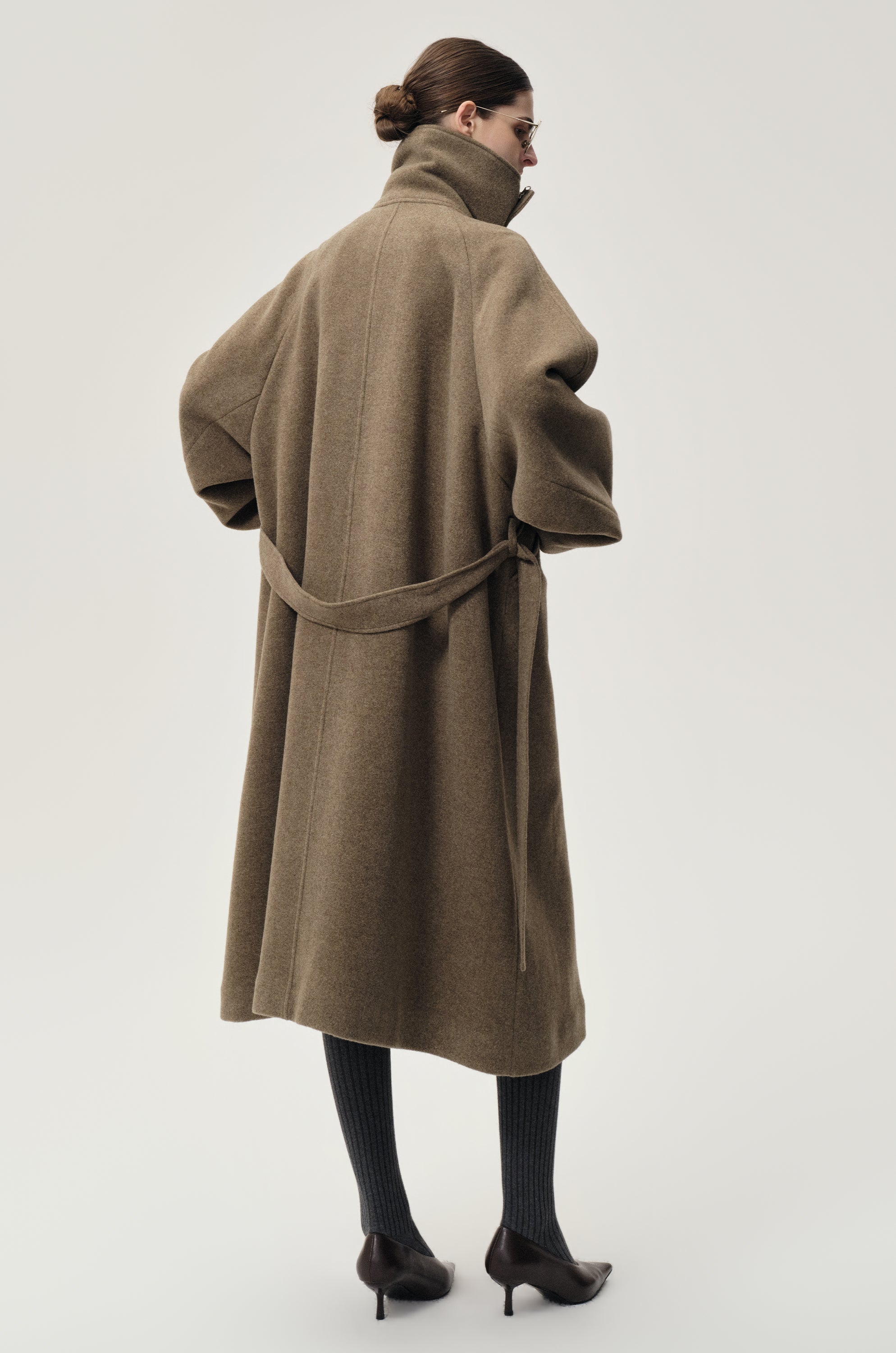 Double Alpaca Wool Wrap Coat Squirrel Melange