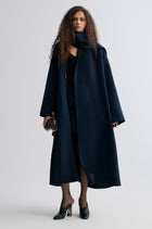 Oversized Double-faced Scarf Coat Navy