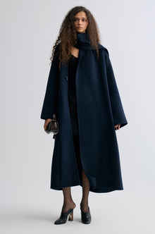 Oversized Double-faced Scarf Coat Navy