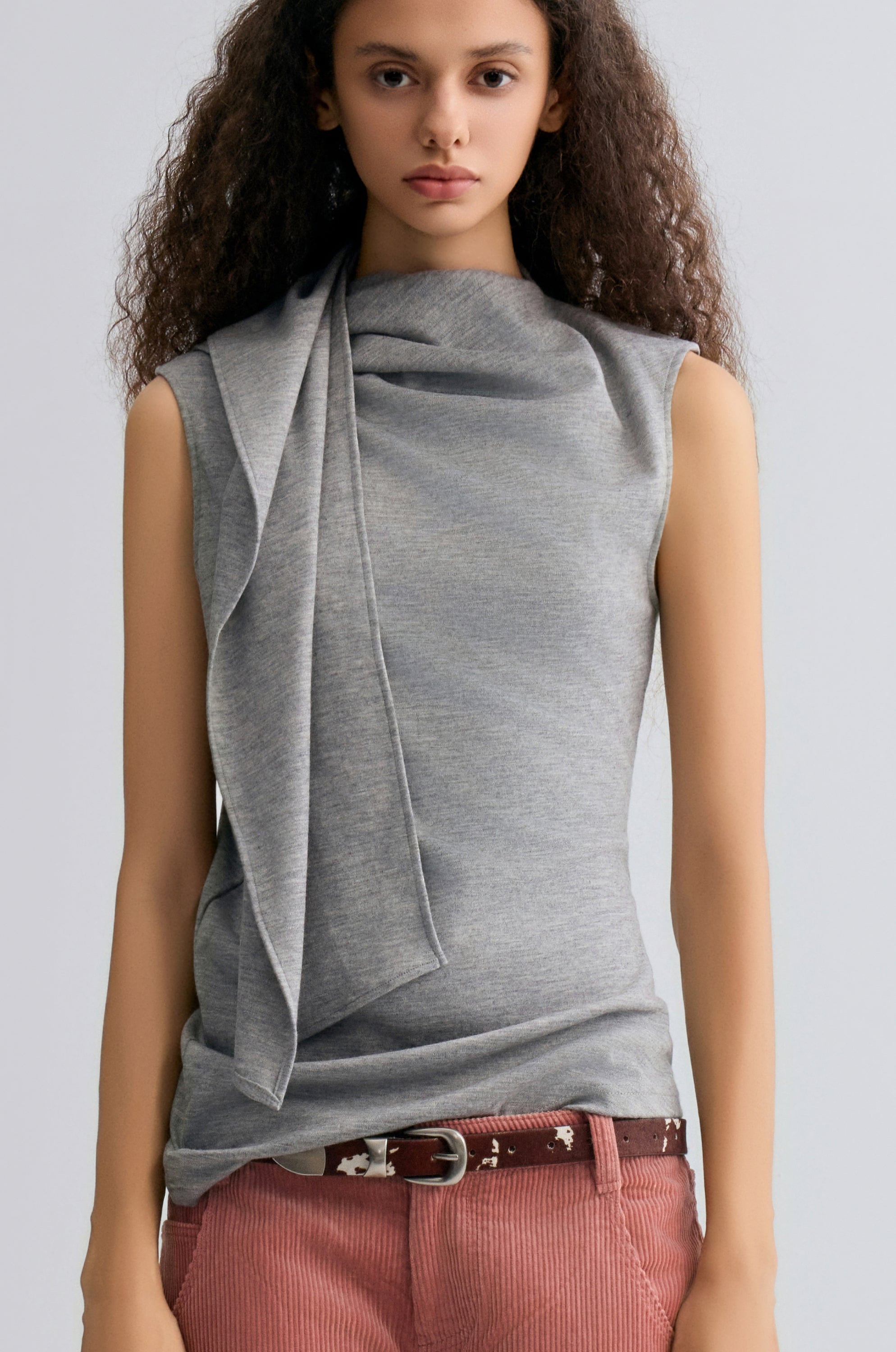 Scarf Wool Top Mid Grey Melange