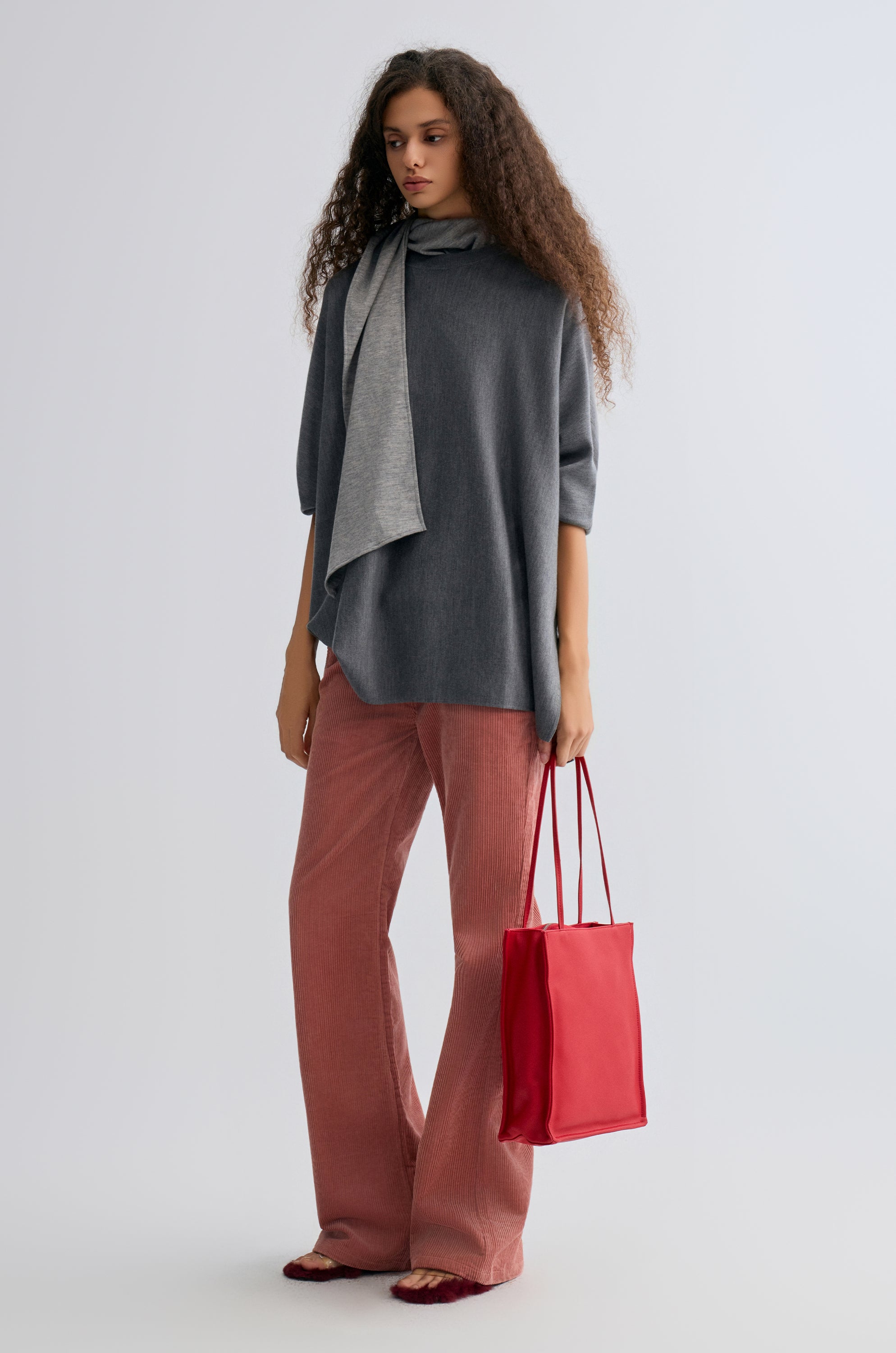 Corduroy Flared Trousers Abobe Rose