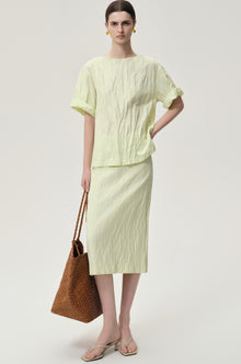 Crinkled Gauze Top Pale Lime