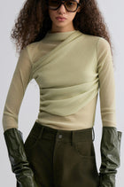 Velvet Mesh Asymmetric Draped Top Lime