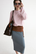 Rib Two-tone Skirt-Carbon Blue