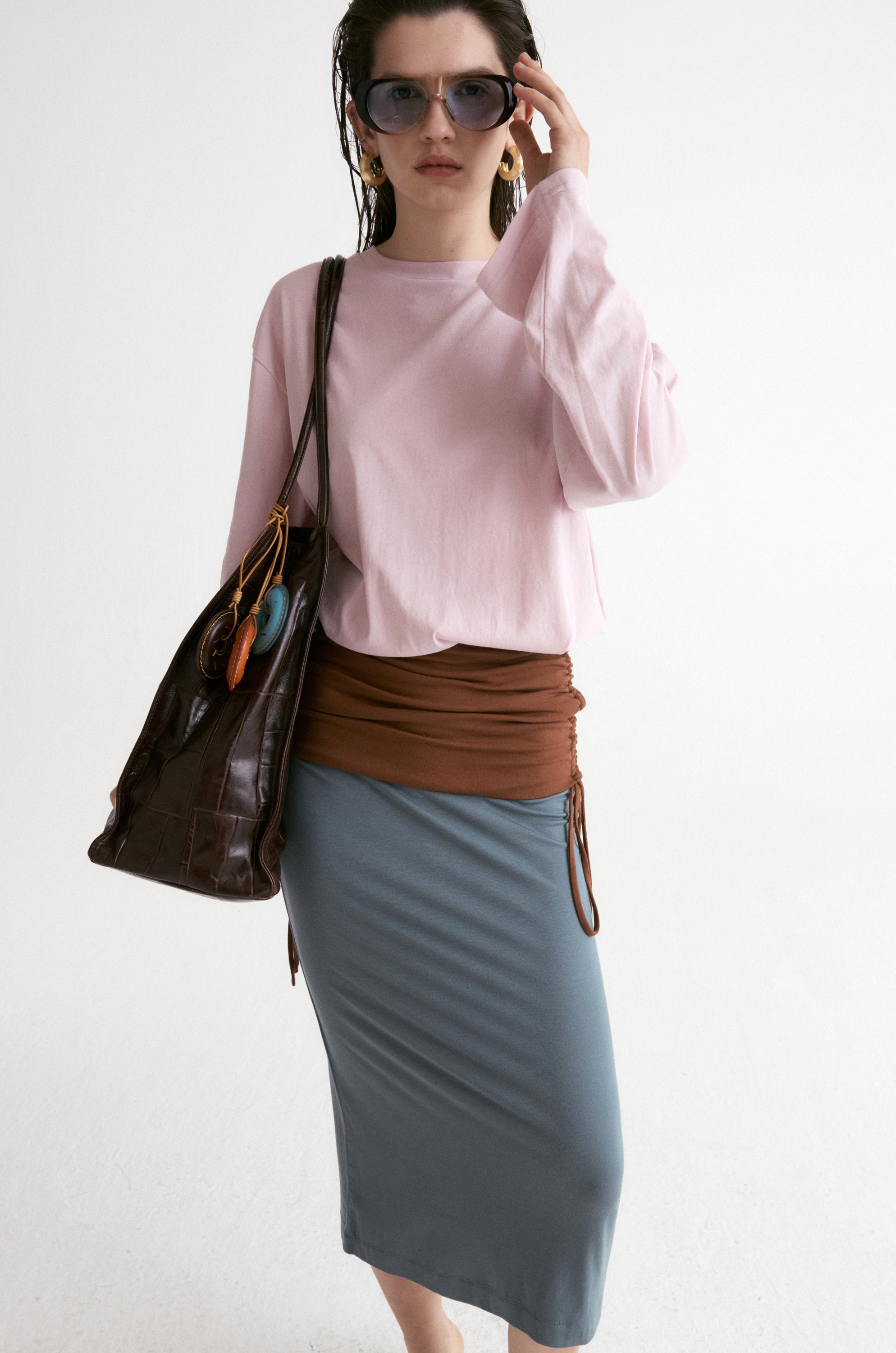 Rib Two-tone Skirt-Carbon Blue