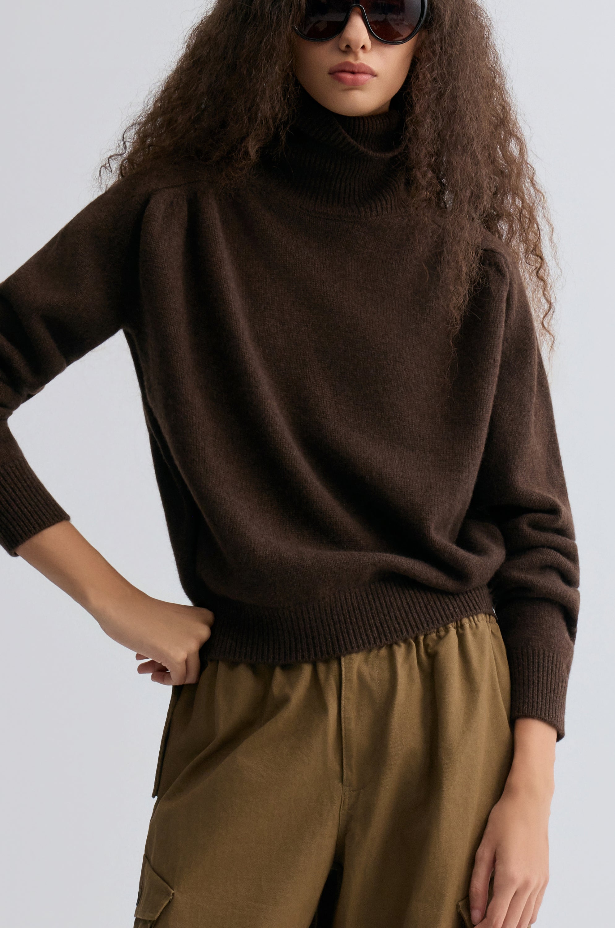 Wool and yak-blend Turtleneck Coffee Brown
