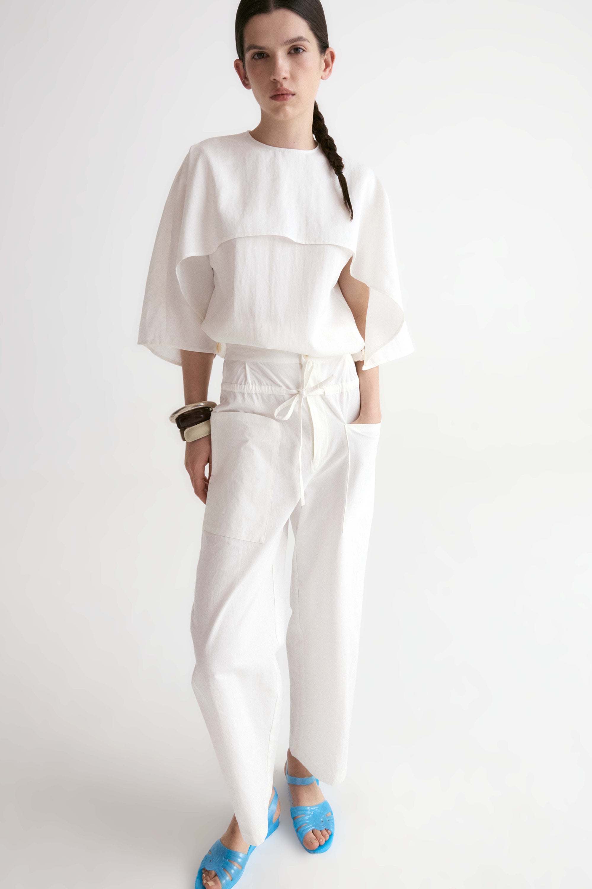 Double Waist Trousers-White