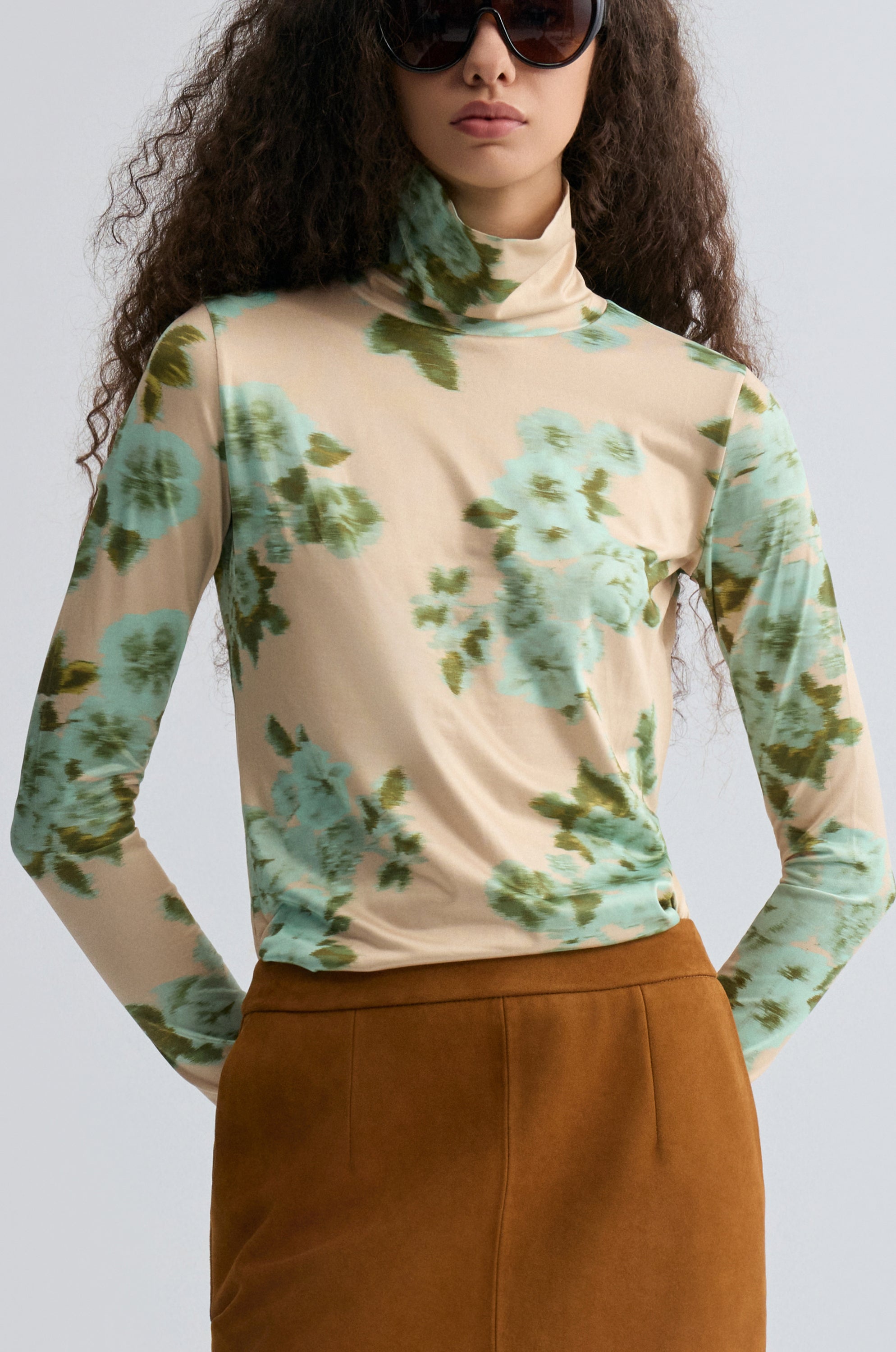 Rosetta Long Sleeve Turtleneck Top Beige