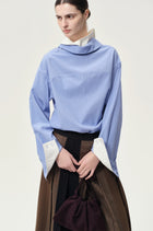 Double-layer Collar Shaped Shirt Sky Blue/White