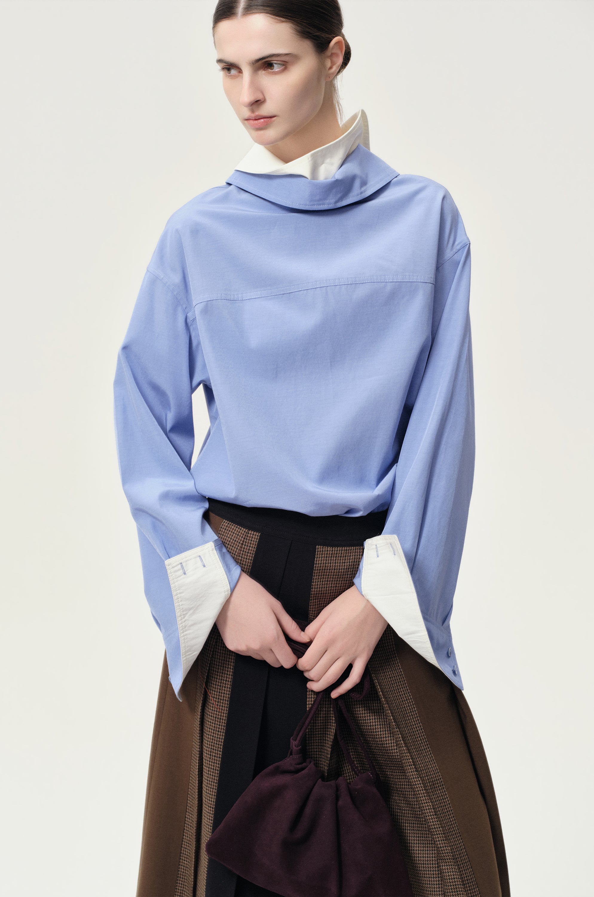 Double-layer Collar Shaped Shirt Sky Blue/White