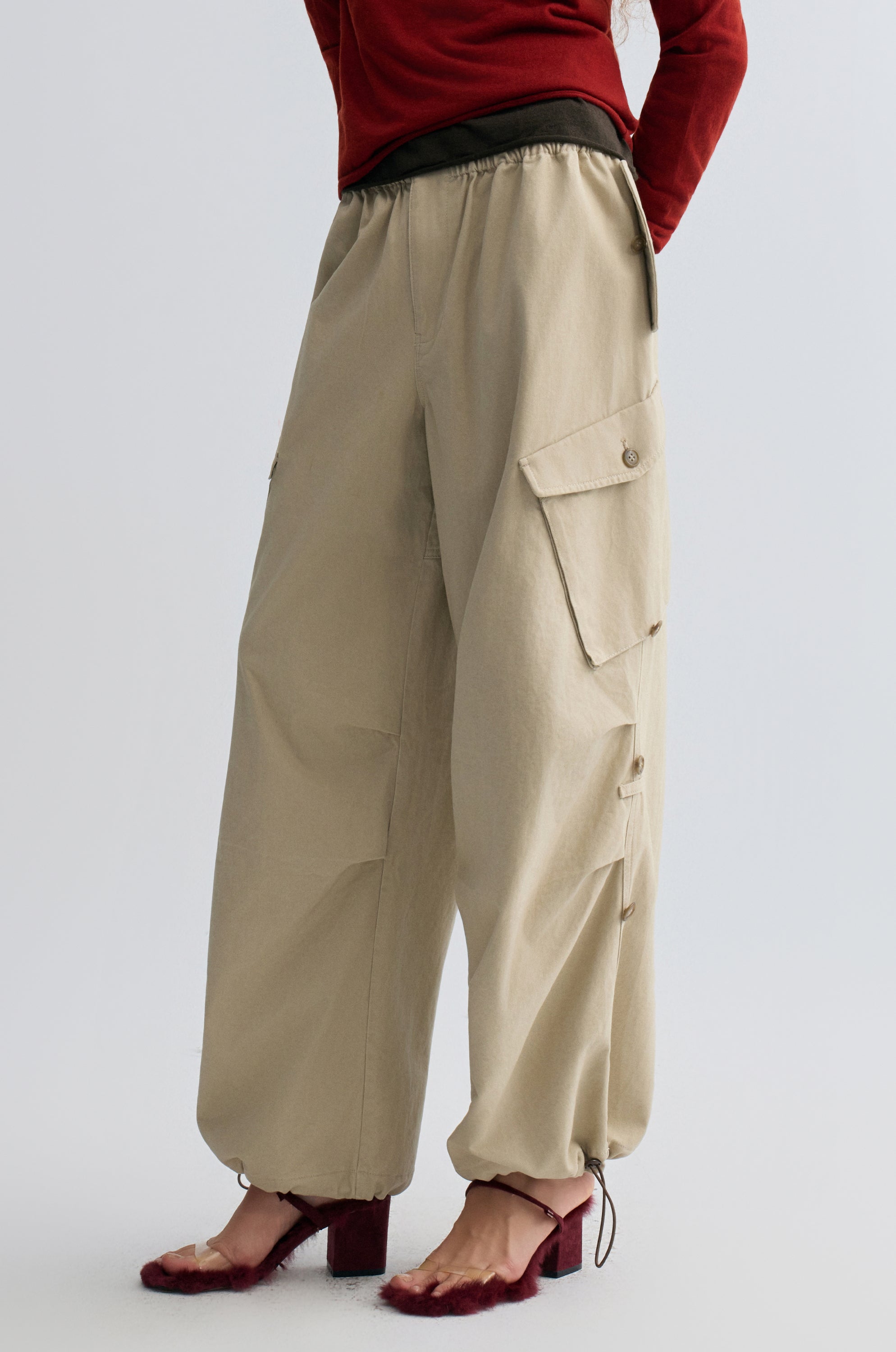 Washed Baggy Cargo Trousers Dusty Ivory