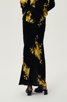Floral Printed Velvet Skirt in Silk and Viscose Black