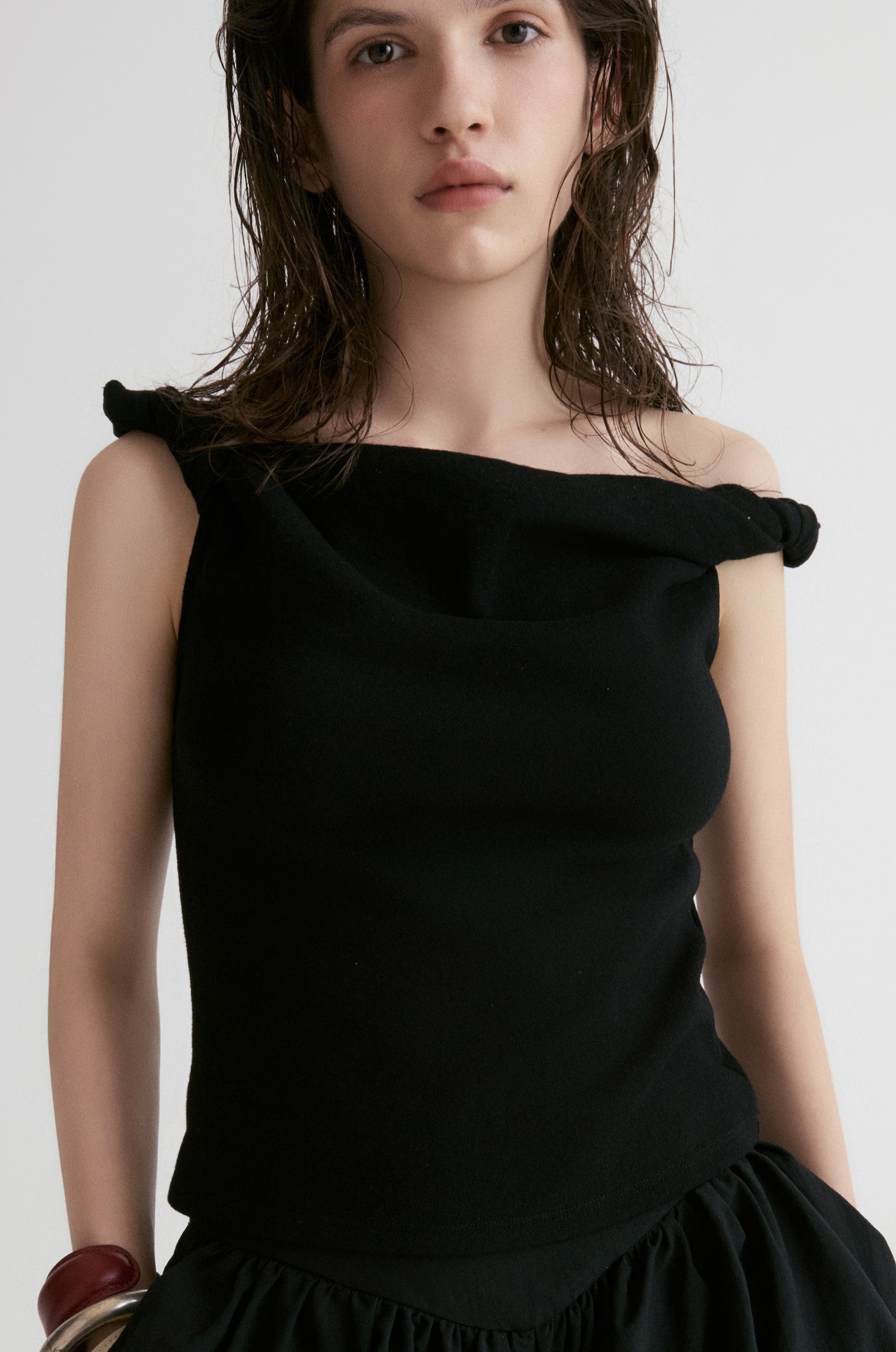 Dry Loop Terry Twisted Tank Top-Black