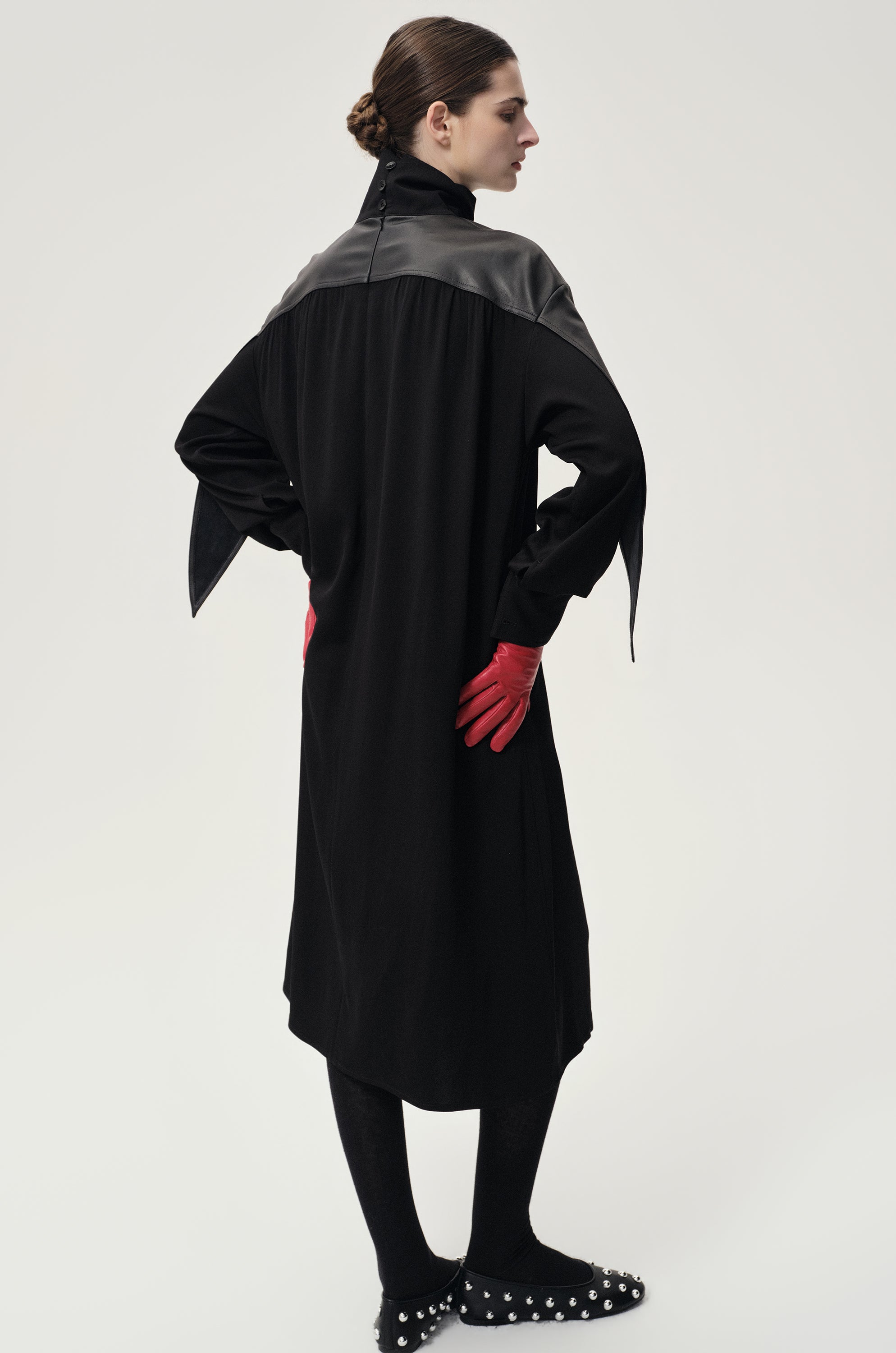 Leather Gathered Dress Black