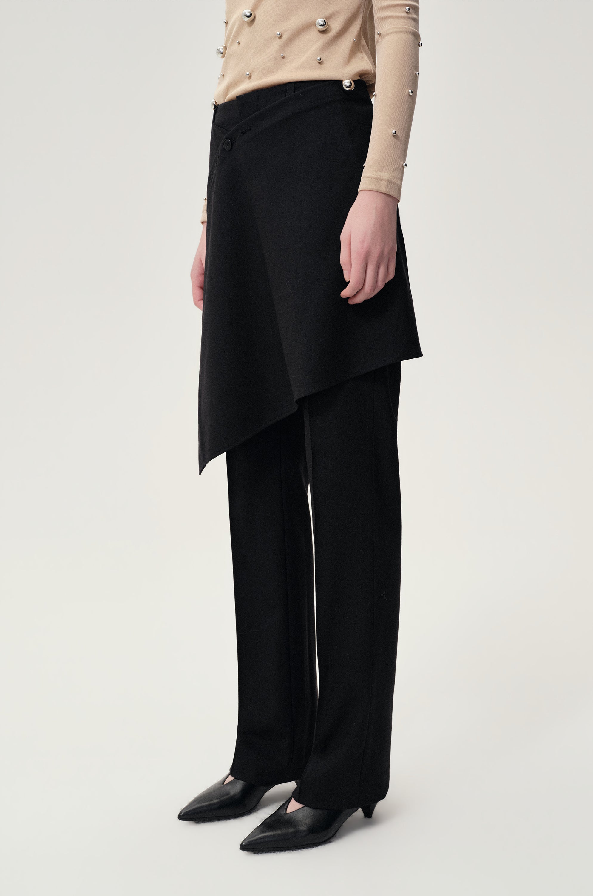 Layered Skirt Trousers Black
