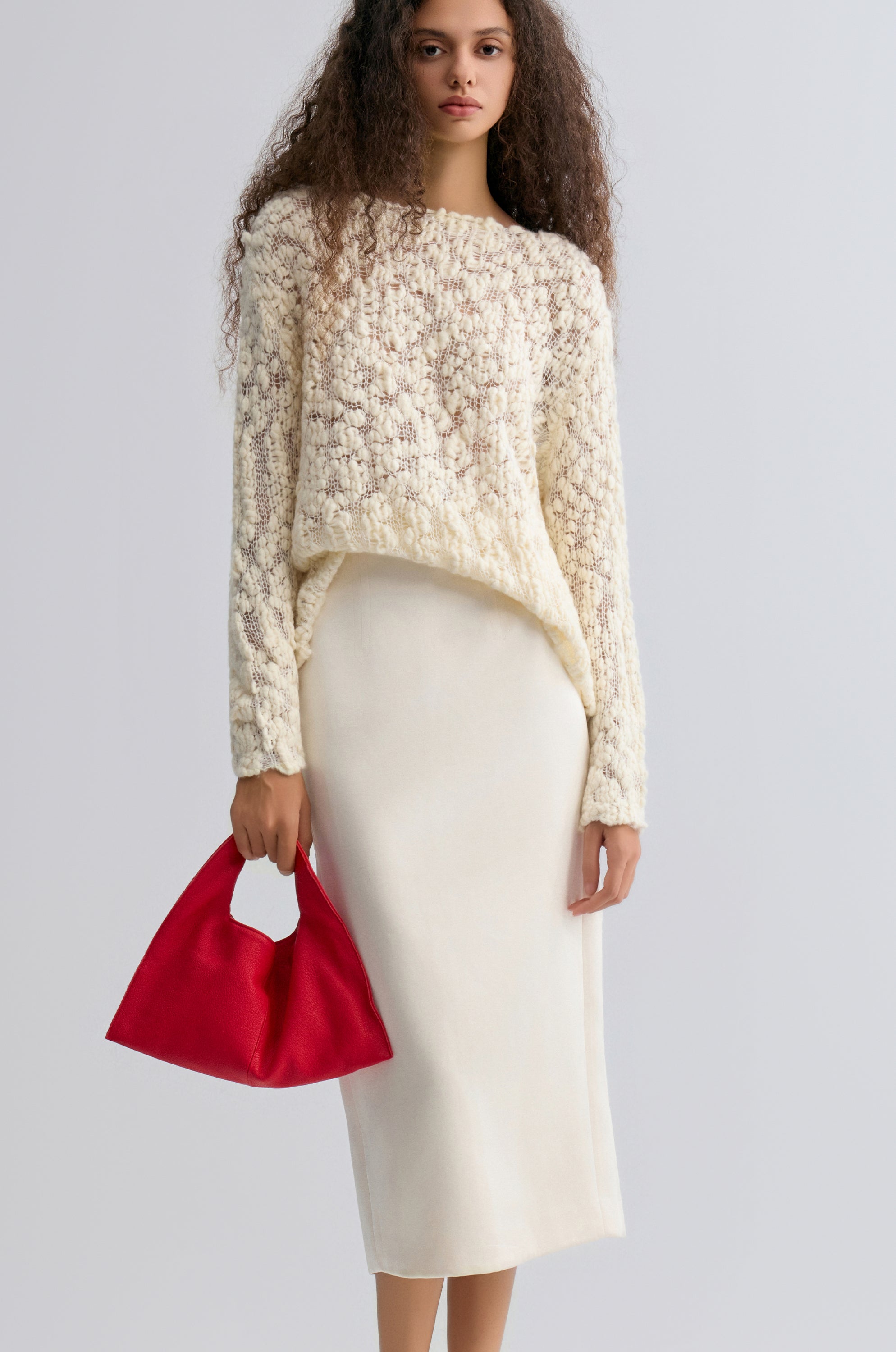 Textured Chunky-knit Sweater Cream
