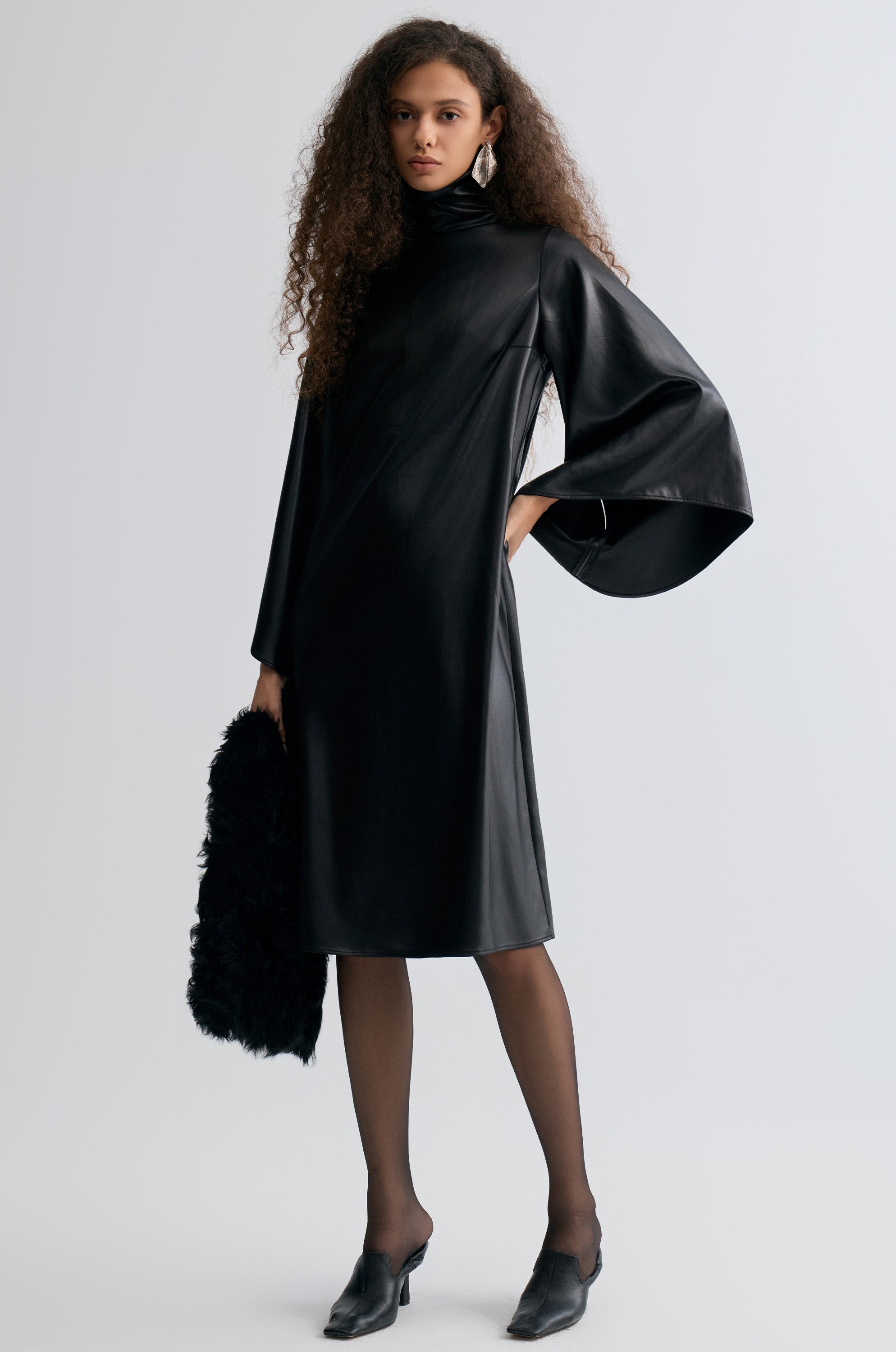 Waxed Slouch-neck Dress