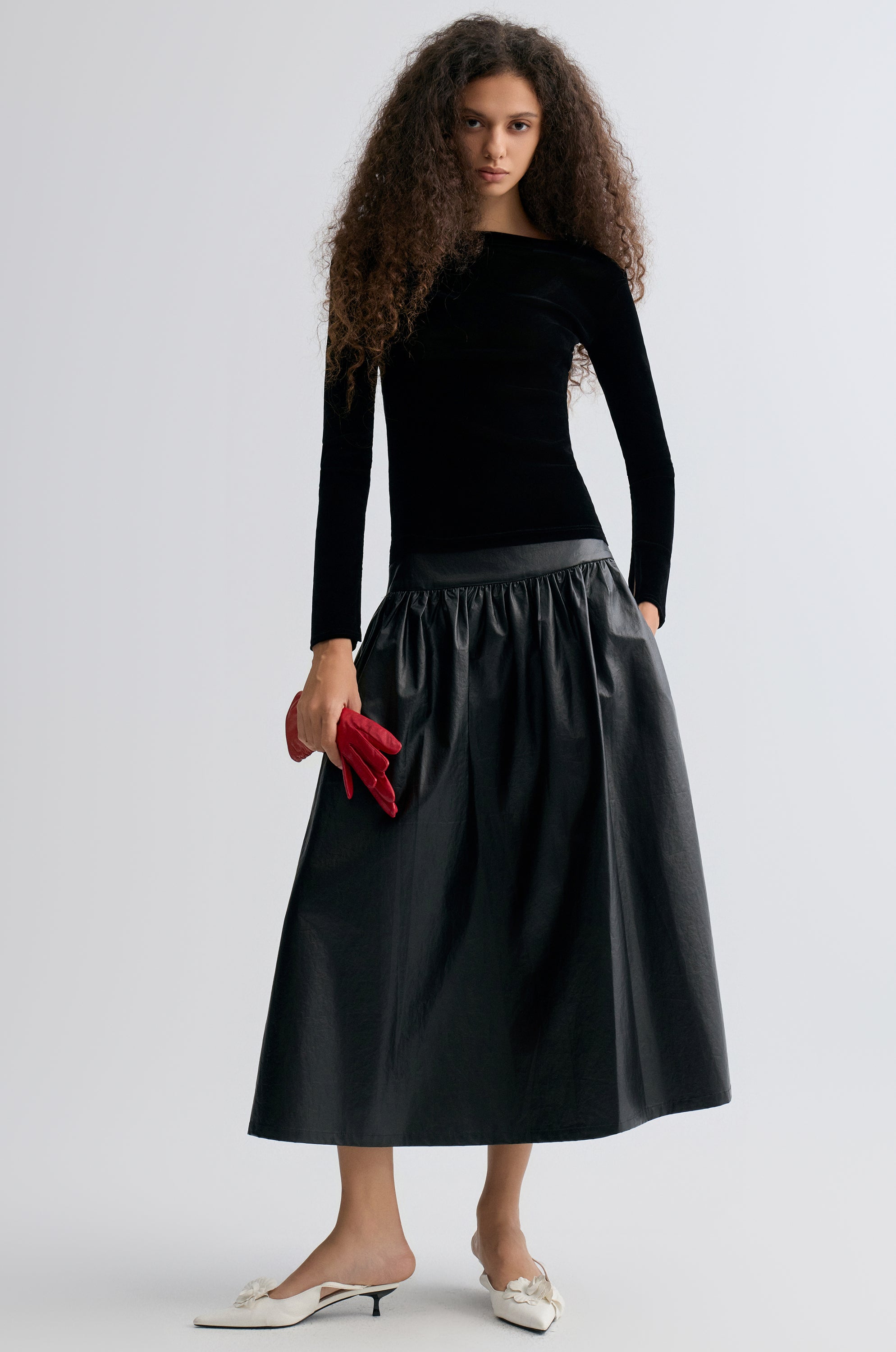 Sheen Velvet Mesh Top Black