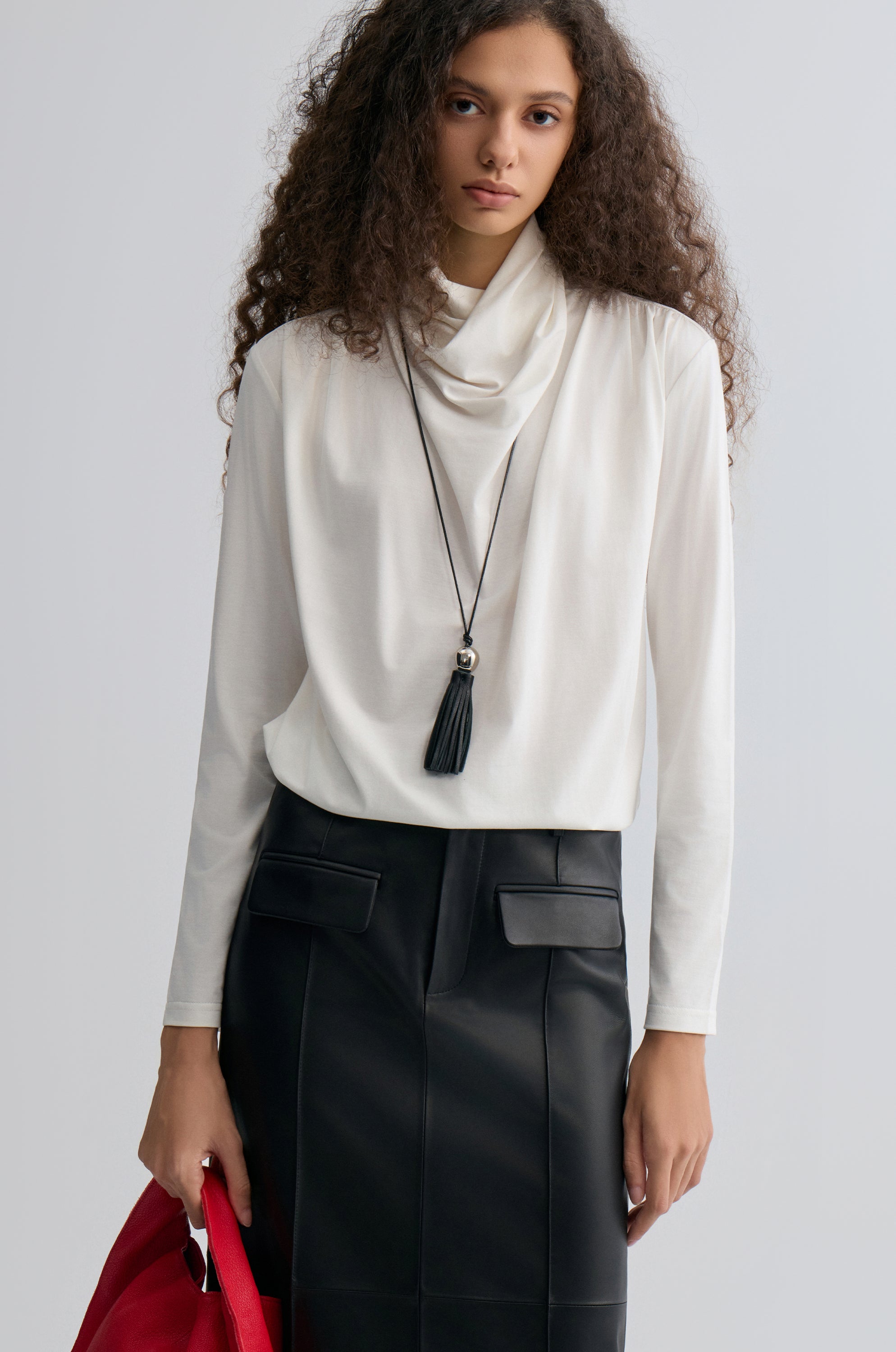 Cowl Jersey Top White