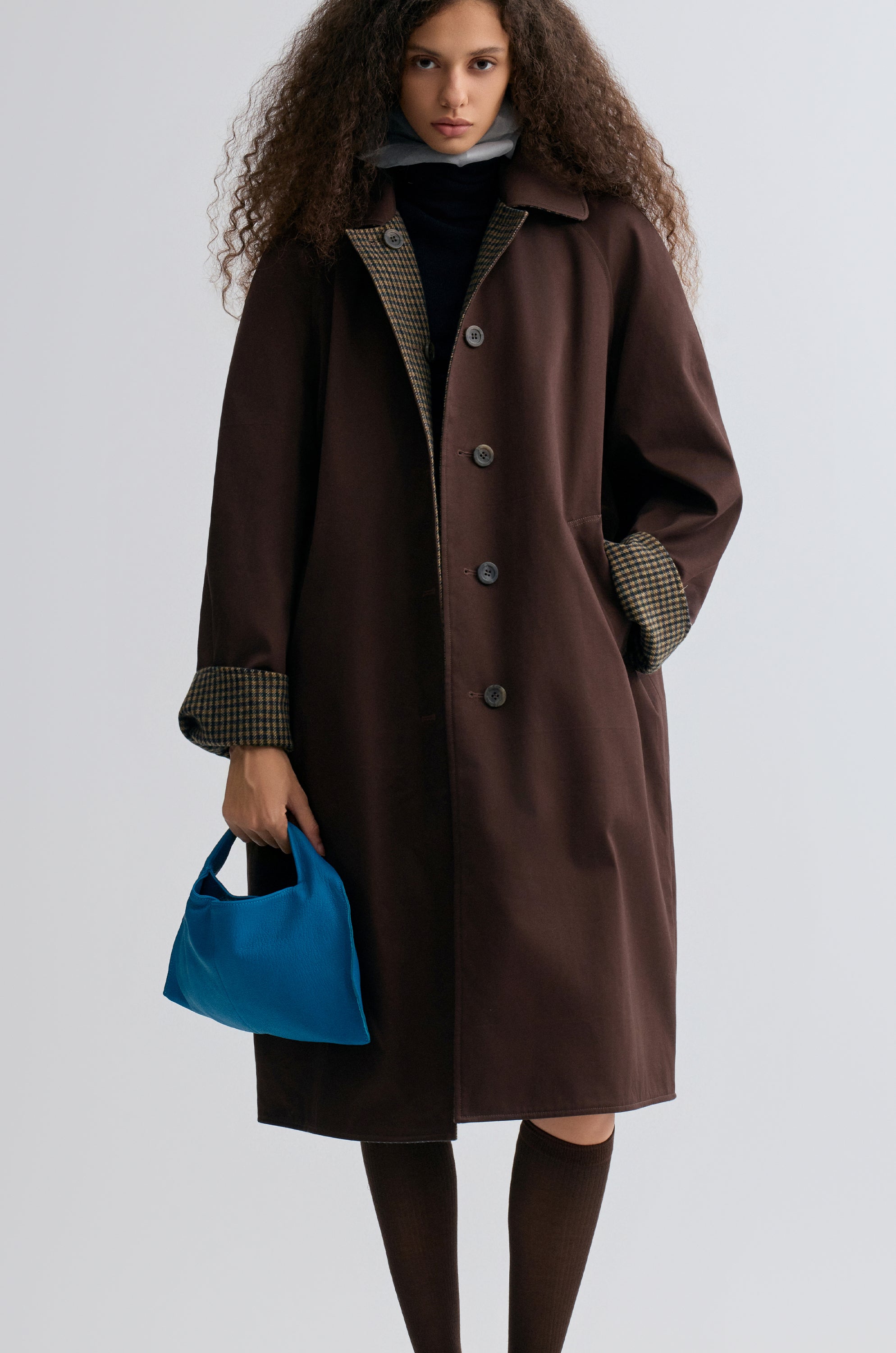 Reversible Twill and Check Trench Coat