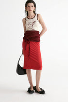 Rib Two-tone Skirt-Red