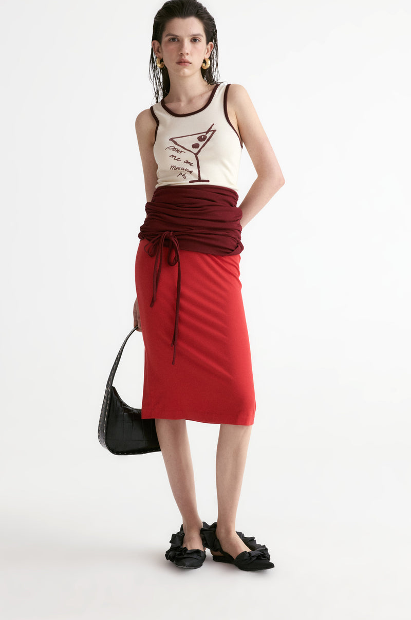 Rib Two-tone Skirt-Red