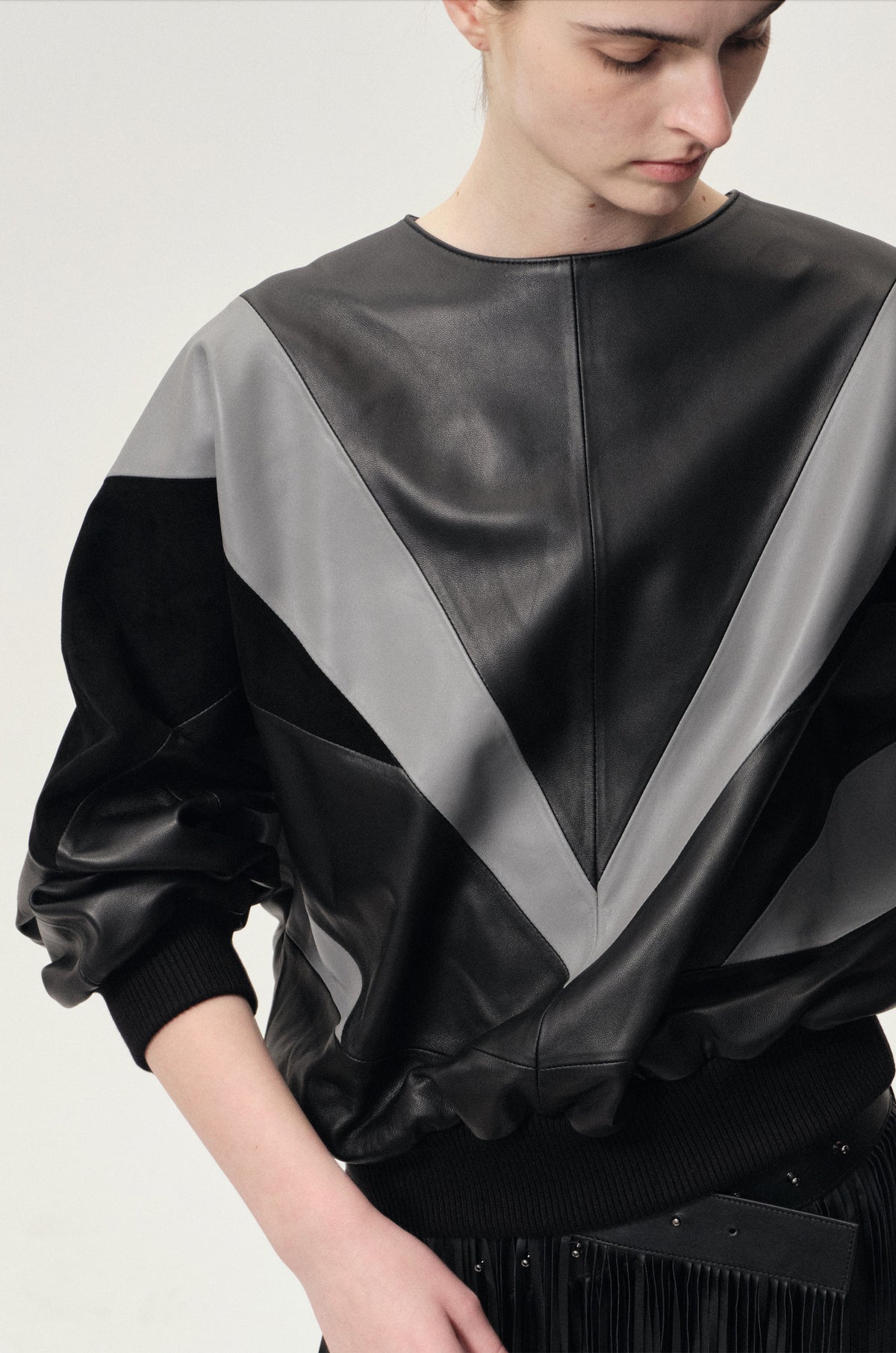 Patchwork Leather Sweater Black/Grey