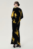Abstract Floral Velvet Blouse in Silk and Viscose Black