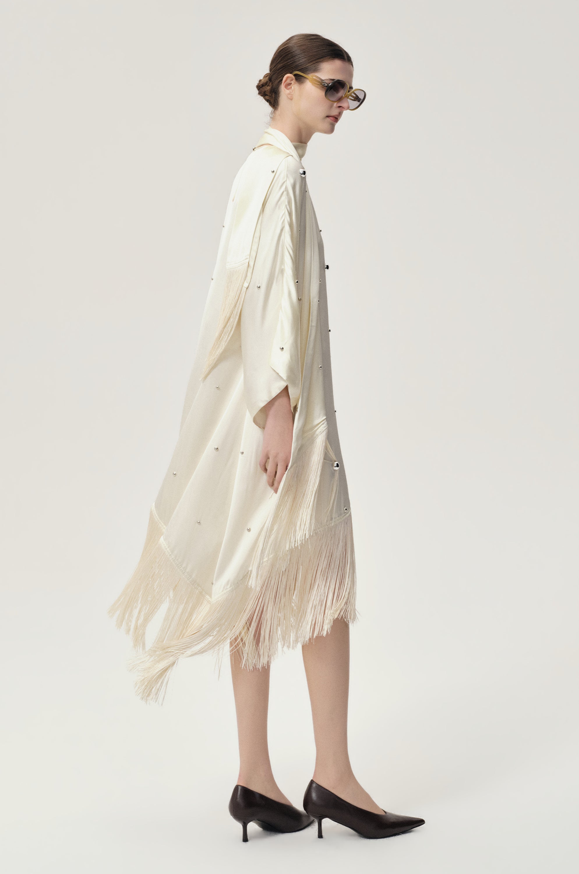 Stud-embellished Scarf Dress Ivory