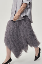 Asymmetrical Fringed Skirt Grey