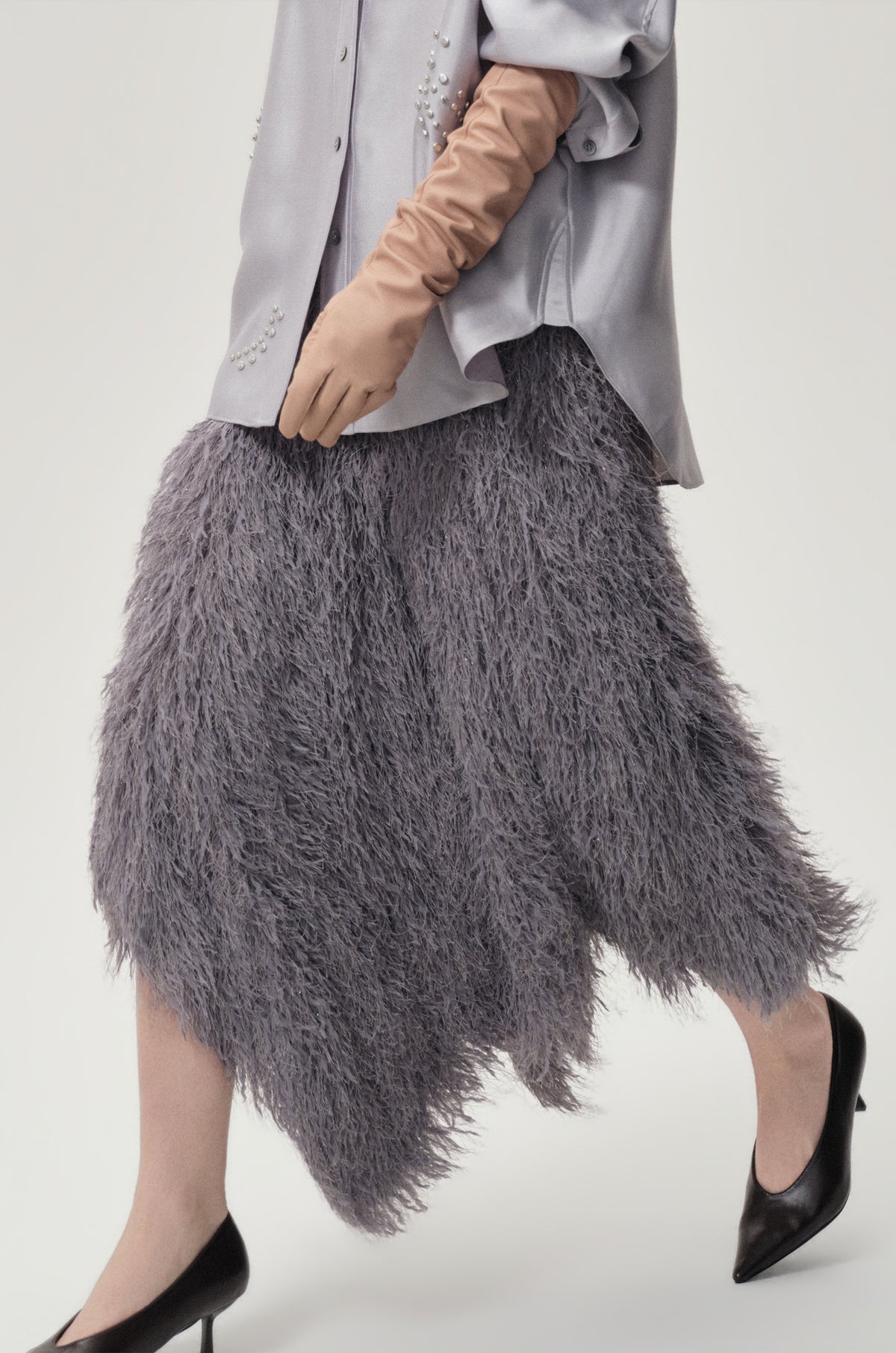 Asymmetrical Fringed Skirt Grey