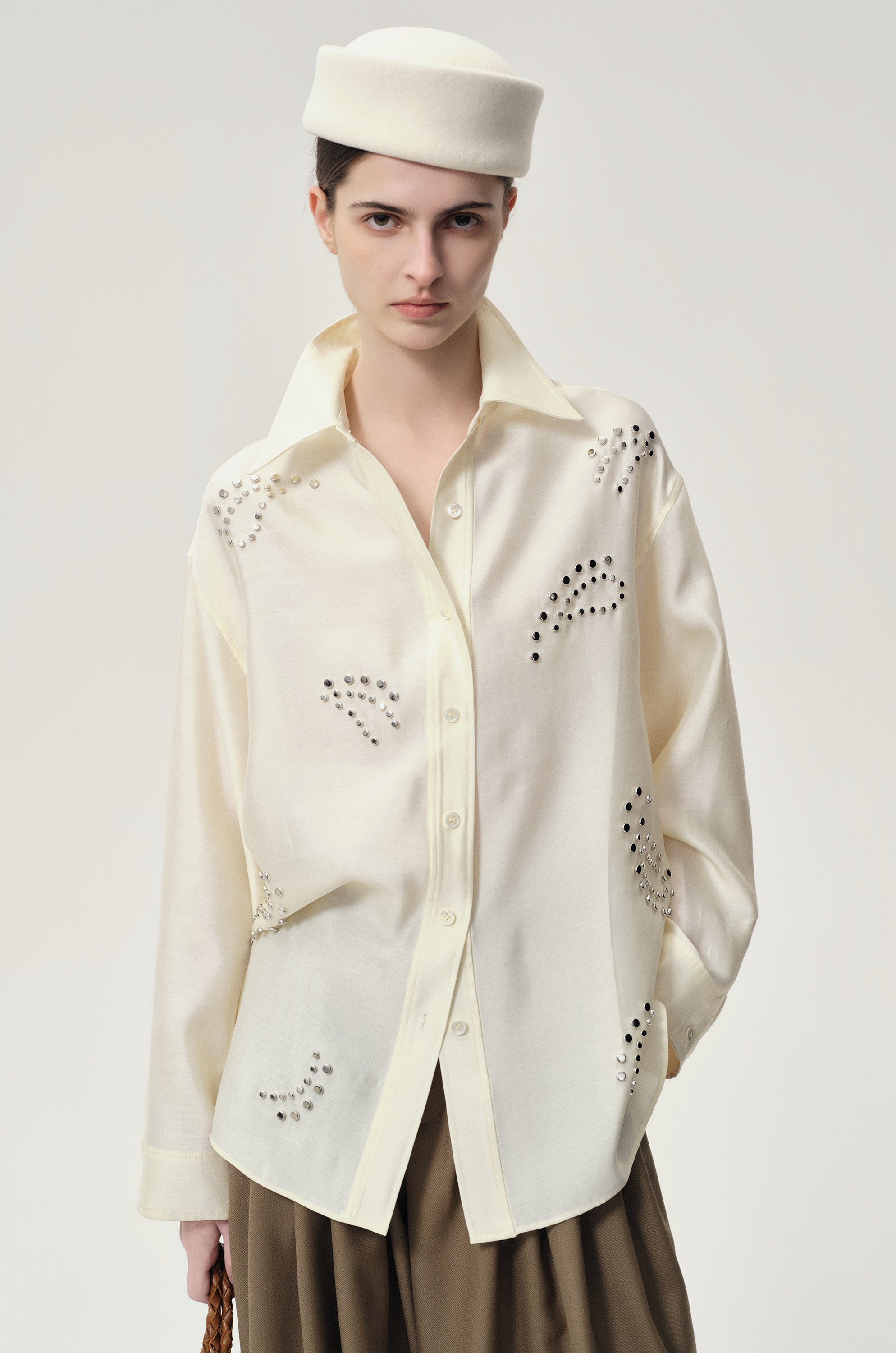 Stud-embellished Shirt Vanilla