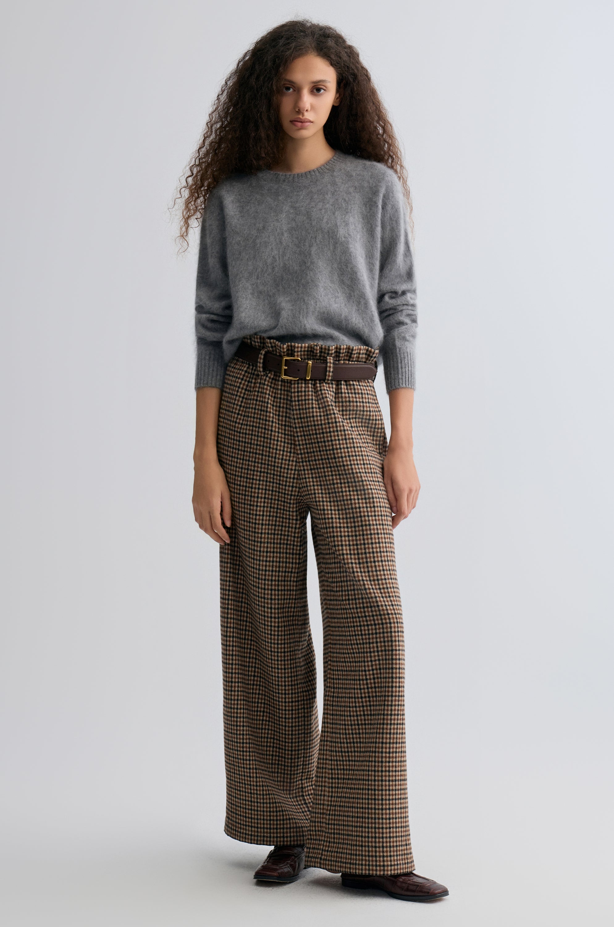 Check Wide-leg Trousers