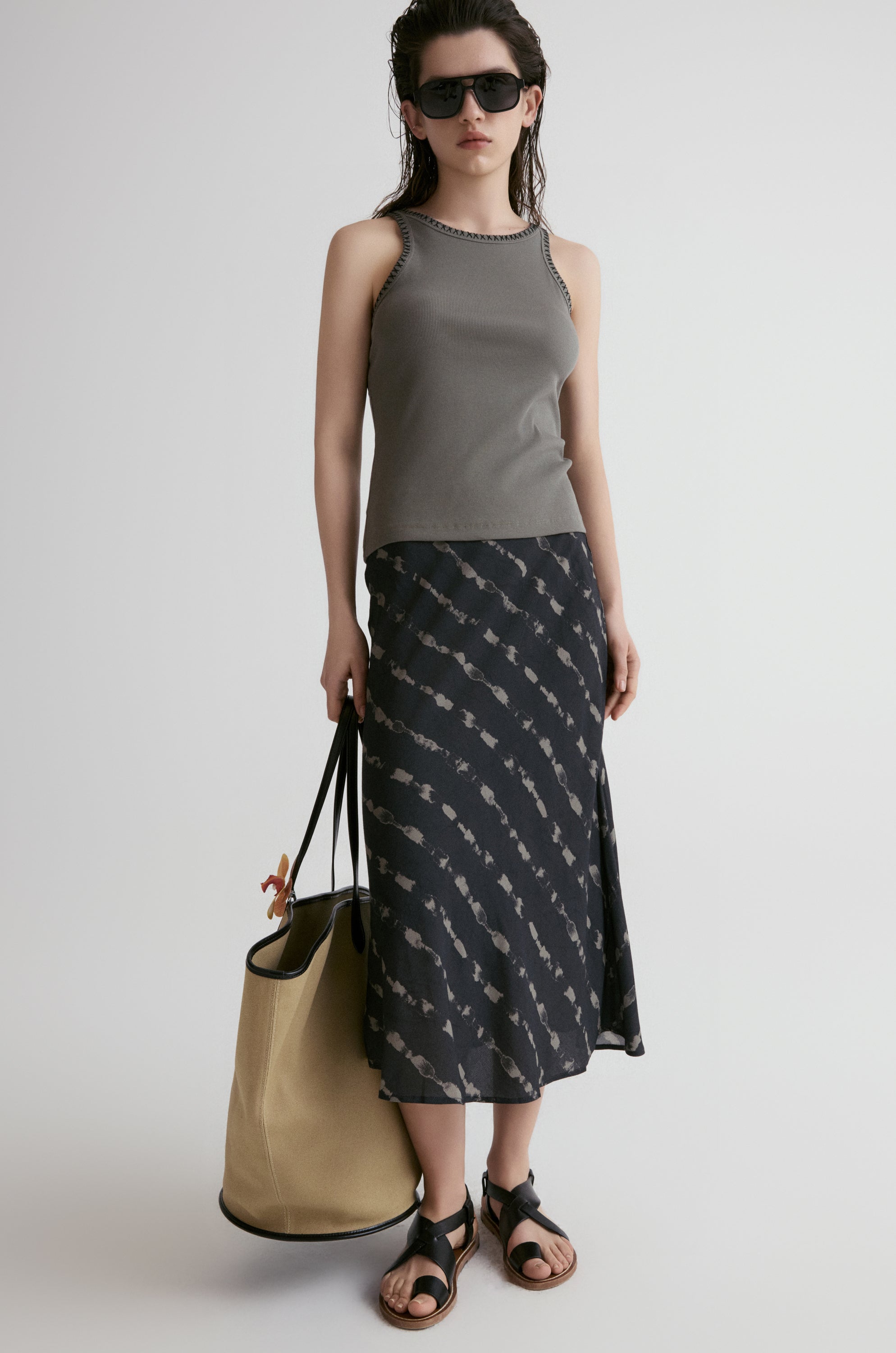 Hand-drawn Stripe Midi Skirt