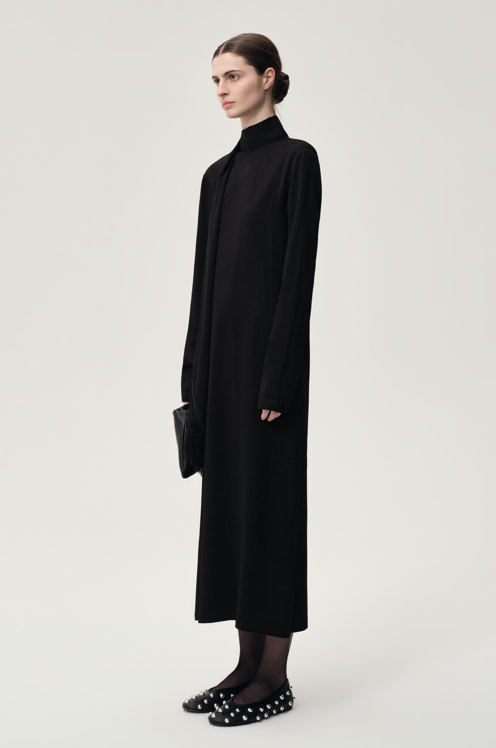 Reversible Fringed Scarf Dress Black